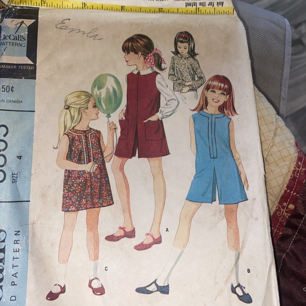 Vintage 1967 McCall’s Girls Sewing Pattern 8863 Size 4 Cut Complete Dress Jumper